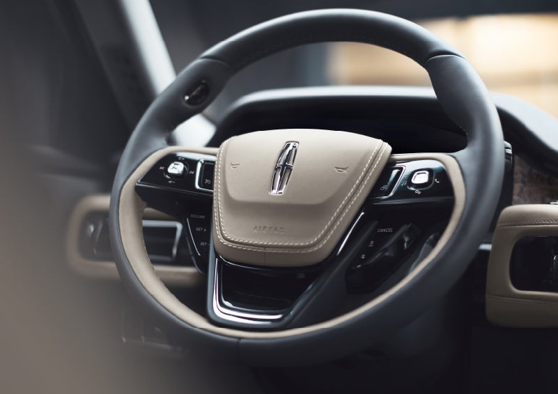 The intuitively placed controls of the steering wheel on a 2024 Lincoln Aviator® SUV | Kindle Lincoln in Cape May Court House NJ